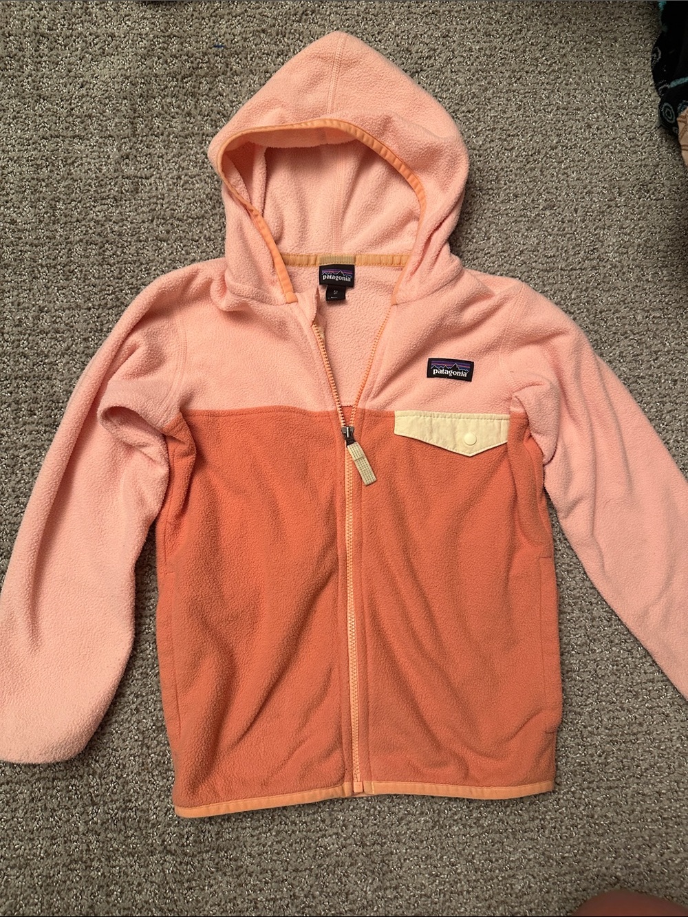 Patagonia Kids Two-Tone Peach & Coral Full-Zip Fleece Hoodie Size 5T